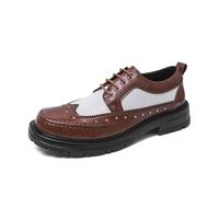 DXSYGMBN Chaussures Derby Homme Mode Lacets Cuir Décontracté Richelieu Confortable Plateforme Marche Bureau Soirée Mariage,Brown White,38 EU