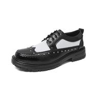 DXSYGMBN Chaussures Derby Homme Mode Lacets Cuir Décontracté Richelieu Confortable Plateforme Marche Bureau Soirée Mariage,Black White,42 EU