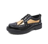 DXSYGMBN Chaussures Derby Homme Mode Lacets Cuir Décontracté Richelieu Confortable Plateforme Marche Bureau Soirée Mariage,Black Gold,45 EU
