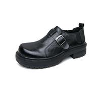 DXSYGMBN Chaussures habillées pour Hommes à Boucle épaisse, Mocassins à Plateforme, Chaussures à Bride de Moine rétro, Chaussures Oxford en Cuir PU à Enfiler,Noir,45 EU