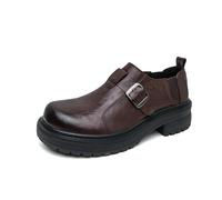 DXSYGMBN Chaussures habillées pour Hommes à Boucle épaisse, Mocassins à Plateforme, Chaussures à Bride de Moine rétro, Chaussures Oxford en Cuir PU à Enfiler,Marron,46 EU