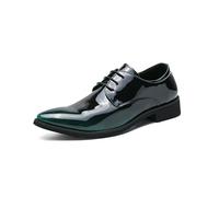 DXSYGMBN Chaussures Richelieu Homme en Cuir Verni Brillant Dégradé de Couleur Chaussures de Ville Formelles Mariage Soirée Chic,Vert,45 EU