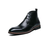 DXSYGMBN Hommes Ancien Cuir Véritable Bottines Rond Classique Lacets Boots Rétro Portable Affaires Bureau, Lacer Bottes de Moto Chukka,Noir,48 EU
