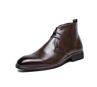 DXSYGMBN Hommes Ancien Cuir Véritable Bottines Rond Classique Lacets Boots Rétro Portable Affaires Bureau, Lacer Bottes de Moto Chukka,Marron,48 EU