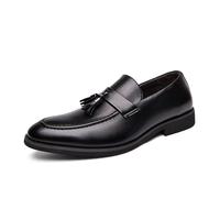 DXSYGMBN Hommes Cuir Glands Slip-on Mocassins Classique Penny Flats Mocassins Fumeurs pour Affaires Casual Robe Bal Soirée,Noir,46 EU