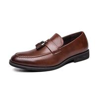 DXSYGMBN Hommes Cuir Glands Slip-on Mocassins Classique Penny Flats Mocassins Fumeurs pour Affaires Casual Robe Bal Soirée,Marron,42 EU