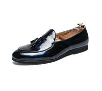 DXSYGMBN Hommes Cuir Verni Glands Slip-on Mocassins Classique Penny Flats Mocassins Fumeurs pour Entreprise Décontracté Robe Soirée De Bal,Bleu,43 EU