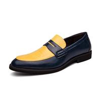 DXSYGMBN Hommes en Cuir Slip-on Robe Mocassins Classique Penny Chaussure pour Affaires Formelles Mariage Casual Conduite Chaussures,Yellow Blue,43 EU