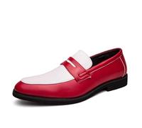 DXSYGMBN Hommes en Cuir Slip-on Robe Mocassins Classique Penny Chaussure pour Affaires Formelles Mariage Casual Conduite Chaussures,White Red,48 EU