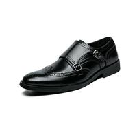 DXSYGMBN Hommes en Cuir Wingtip Brogue Chaussures Habillées Double Monk Strap Slip-on Business Mocassins Casual Work Formal Shoes,Noir,48 EU