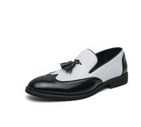 DXSYGMBN Mocassins Brogue Homme Bicolore Noir et Blanc Chaussures Habillées à Glands Mariage Business Richelieu Cuir Vintage Slip-on,Noir,41 EU