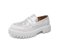 DXSYGMBN Mocassins en Cuir Verni pour Homme Chaussures Slip-on Imprimées Habillées Chic à Plateforme Mode pour Fête Mariage Grand Taille,Blanc,42 EU