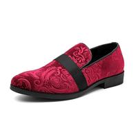 DXSYGMBN Mocassins Habillés en Velours pour Hommes, Chaussures de Mariage à Motif Paisley, Chaussures de Ville Confortables pour Soirée,Rouge,43 EU