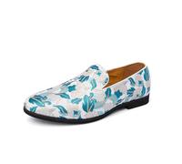 DXSYGMBN Mocassins Homme à Fleurs Chaussures Habillées Slip-on Jacquard Style Mode pour Mariage Fête Cérémonie Chaussures de Smoking Confort,Bleu,45 EU