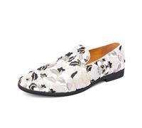 DXSYGMBN Mocassins Homme à Fleurs Chaussures Habillées Slip-on Jacquard Style Mode pour Mariage Fête Cérémonie Chaussures de Smoking Confort,Blanc,46 EU