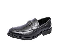DXSYGMBN Mocassins Homme Cuir Motif Crocodile, Chaussures Habillées Confortables avec Boucle Métallique pour Bureau Mariage Travail,Noir,41 EU