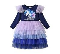 DXTON Fille Robe Licorne Robes Enfant Manches Longues Tulle Robes 2-8 Ans