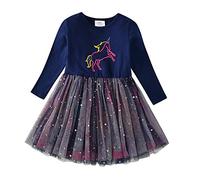 DXTON Fille Robe Licorne Robes Enfant Manches Longues Tulle Robes 2-8 Ans