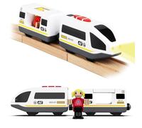 DxxD Ensemble de rails de train en bois à piles pour les tout-petits de 3, 4, 5 ans et plus, jouet de train motorisé avec son et lumière, locomotive électrique compatible avec Thomas, Brio (blanc)