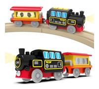 DxxD Train à Piles pour Chemin de Fer en Bois, Electrique Train de Locomotives Son et Lumière, Cadeau Enfant 3 4 5 6 7 8 Ans, Jouet pour Voie Ferrée en Bois Compatible avec Thomas, Brio