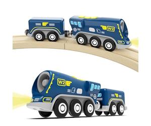 DxxD Train à Piles pour Chemin de Fer en Bois, Electrique Train de Locomotives Son et Lumière, Jouet Enfant 3 4 5 6 7 8 Ans, Jouet pour Voie Ferrée en Bois Compatible avec Thomas, Brio