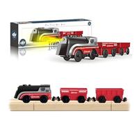 DxxD Train à Piles pour Chemin de Fer en Bois, Electrique Train de Locomotives Son et Lumière, Jouet pour Voie Ferrée en Bois Compatible avec Thomas, Brio, Cadeau Enfant 3 4 5 6 7 8 Ans