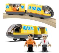 DxxD Train à Piles pour Chemin de Fer en Bois, Train Electrique Enfant 3 4 5 6 7 8 Ans, Locomotive Train en Bois (Connexion Magnétique), Jouet pour Voie Ferrée Compatible avec Thomas, Brio, Jaune