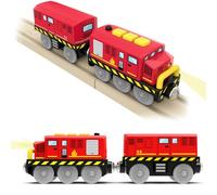 DxxD Train de Locomotives à Piles, Train Electrique Enfant pour Chemin de Fer en Bois, Voiture avec Son et Lumière, Jouet pour Voie Ferrée Compatible avec Thomas Brio, Jouet Enfant 3 4 5 6 7, Rouge