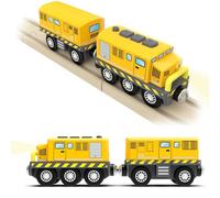 DxxD Train de Locomotives à Piles, Train Electrique Enfant pour Chemin de Fer en Bois, Voiture avec Son et Lumière, Jouet pour Voie Ferrée Compatible avec Thomas Brio, Jouet Enfant 3 4 5 6 7, Jaune