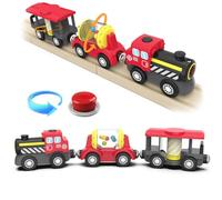 DxxD Train de Locomotives à Piles, Train Electrique pour Chemin de Fer en Bois (Connexion Magnétique), Jouet Enfant 3 4 5 6 7 8 Ans, Voiture Jouet pour Voie Ferrée Compatible avec Thomas, Brio