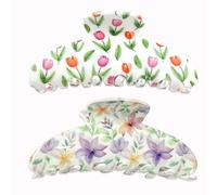 DXYAKY Lot de 2 pinces à cheveux en acrylique pour femmes et filles - Grandes pinces antidérapantes de 8,9 cm avec imprimé fruits et fleurs, pinces à forte tenue pour cheveux épais ou fins