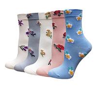 DXYAKY Lot de 5 paires de chaussettes en coton à motif floral vintage pour femme, 5 paires - Mer de fleurs, taille unique