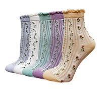 DXYAKY Lot de 5 paires de chaussettes en coton à motif floral vintage pour femme, 5 paires - Motif floral coloré, taille unique