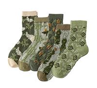 DXYAKY Lot de 5 paires de chaussettes en coton à motif floral vintage pour femme, 5 paires - Vert, taille unique