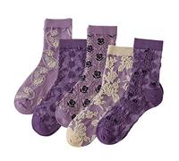 DXYAKY Lot de 5 paires de chaussettes en coton à motif floral vintage pour femme, 5 paires - Violet, taille unique