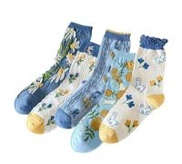 DXYAKY Lot de 5 paires de chaussettes vintage en coton pour femme Motif floral brodé, taille unique