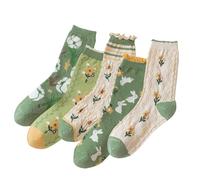 DXYAKY Lot de 5 paires de chaussettes vintage en coton pour femme Motif floral brodé, taille unique