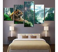 dxycfa 5 Peintures Consécutives Cascade De Tigre Et Montagne Impression sur Toile 5 Parties Plusieurs Éléments Motif Moderne Tableaux pour La Mur 150cmx80cm