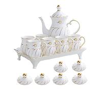 DXYDZSWD Service à thé 14 pièces, ensemble de tasses à café en porcelaine de style européen, ensemble de théière, tasse à thé avec filtre, service à thé asiatique, pour les amateurs de thé, femmes