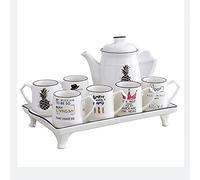 DXYDZSWD Service à thé en porcelaine, ensemble de tasses à café de style européen, 6 tasses, 1 théière, 1 plateau, pour la maison et le bureau, cadeaux de mariage (D)