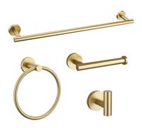 DXYQXL Ensemble d'accessoires de salle de bain - 4 pièces - Fixation murale en acier inoxydable avec barre porte-serviette, anneau rond et porte-papier toilette