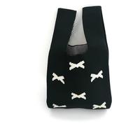 DXZXDJIU Mini Sac à Main Fait Main for Femme, fourre-Tout décontracté en Tricot avec Rayures et nœuds, idéal for Les étudiantes et Les commerçantes.(Black)
