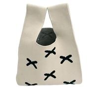 DXZXDJIU Mini Sac à Main Fait Main for Femme, fourre-Tout décontracté en Tricot avec Rayures et nœuds, idéal for Les étudiantes et Les commerçantes.(White)
