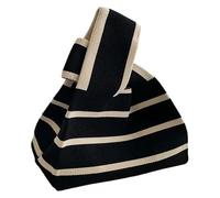 DXZXDJIU Petit Sac à Main tricoté Fait Main for Femme - Mini Sac fourre-Tout décontracté à Larges Rayures et Sac à Main for étudiantes(Black)