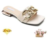 DXZXDJIU Sandales à talons épais for femmes avec chaîne décorative - Chaussons de plage décontractés à bout ouvert for l'été(Apricot Color,36)