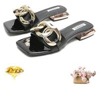 DXZXDJIU Sandales à talons épais for femmes avec chaîne décorative - Chaussons de plage décontractés à bout ouvert for l'été(Black,40)