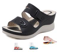 DXZXDJIU Sandales compensées orthopédiques confortables for femmes - Claquettes d'été à plateforme et coupe large(Black,39)