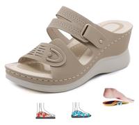 DXZXDJIU Sandales compensées orthopédiques confortables for femmes - Claquettes d'été à plateforme et coupe large(Apricot,36)