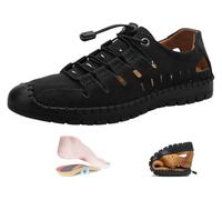 DXZXDJIU Sandales d'été élégantes et respirantes for hommes - Chaussures de marche plates, imperméables et antidérapantes en cuir faites à la main(Black,43)