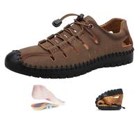 DXZXDJIU Sandales d'été élégantes et respirantes for hommes - Chaussures de marche plates, imperméables et antidérapantes en cuir faites à la main(Khaki,38)